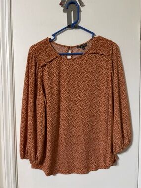 Adrianna Papell Rust Floral Long-Sleeve Women's Top large